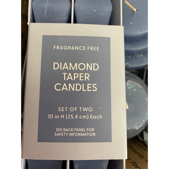 Bundle (8-2 pack)Diamond Taper Candles Quilt Blue & 3-Tiered Fragrance Free 10” - Picture 3 of 4